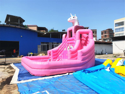 पूल स्लाइड के साथ वाणिज्यिक इन्फ्लेटेबल ग्राउंड वाटर पार्क मोबाइल गुलाबी राजकुमारी बाउंसर