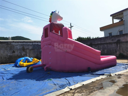 पूल स्लाइड के साथ वाणिज्यिक इन्फ्लेटेबल ग्राउंड वाटर पार्क मोबाइल गुलाबी राजकुमारी बाउंसर