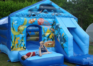 बच्चों के लिए वाणिज्यिक स्वच्छ मुलायम ब्लू Seaworld बाउंसर स्लाइड Inflatable कॉम्बो