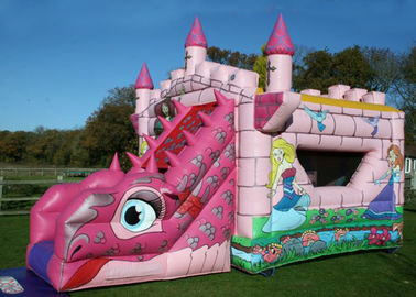 बच्चों के लिए लोगो मुद्रण गुलाबी परी बाउंस और स्लाइड Inflatable कॉम्बो कैसल