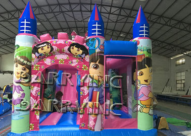 बाउंसी कैसल / उछाल वाली स्लाइड के साथ गुलाबी डोरा कार्टून वाणिज्यिक Inflatable स्लाइड