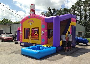 स्लाइड पार्टी 0.55 मिमी पीवीसी Tarpaulin के साथ बच्चों पार्टी गुलाबी हैलो किट्टी थीम्ड Inflatable बाउंसर