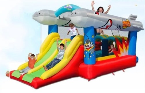 0.55mm पीवीसी inflatable बाउंसर महल उड़ती मछली डबल स्लाइड बाउंस हाउस किराए पर