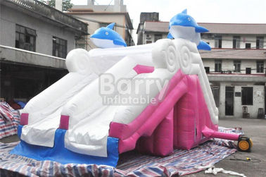 स्विमिंग पूल के लिए 0.55 मिमी पीवीसी Tarpaulin सामग्री डॉल्फिन गुलाबी Inflatable स्लाइड