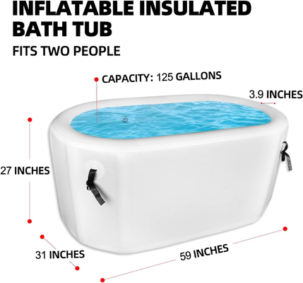 पीवीसी ड्रॉप स्टिच ब्लू/ब्लैक/व्हाइट पोर्टेबल आइस बाथ बैरल कोल्ड डुबकी ढक्कन के साथ inflatable टब