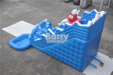 2 स्विमिंग पूल के साथ ब्लू बीयर बिग इंफ्लैटेबल वॉटर स्लाइड 12x9x7m