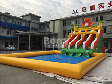 गर्मियों के लिए पूल के साथ कस्टम डायनासोर स्लाइड Inflatable जल पार्क