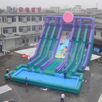वयस्क या बच्चों के लिए पूल के साथ 0.55 मिमी पीवीसी स्वनिर्धारित 4 लेन इन्फ्लेटेबल वॉटर स्लाइड
