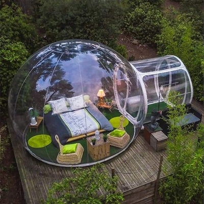 सुरंग के साथ 1 मिमी पीवीसी पारदर्शी बुलबुला तम्बू Inflatable कैम्पिंग टेंट