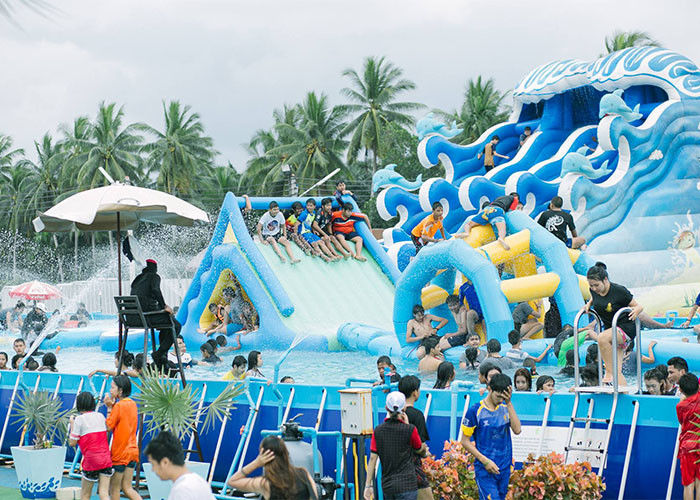 वाणिज्यिक पोर्टेबल पीवीसी Inflatable पानी पूल आयताकार धातु फ्रेम स्विमिंग पूल