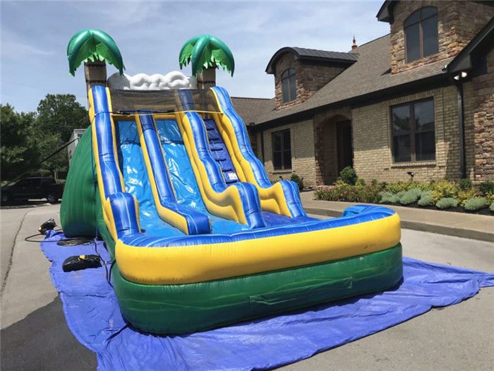 पूल के साथ वाणिज्यिक उष्णकटिबंधीय Inflatable बड़े पानी स्लाइड डबल पर्ची एन स्लाइड