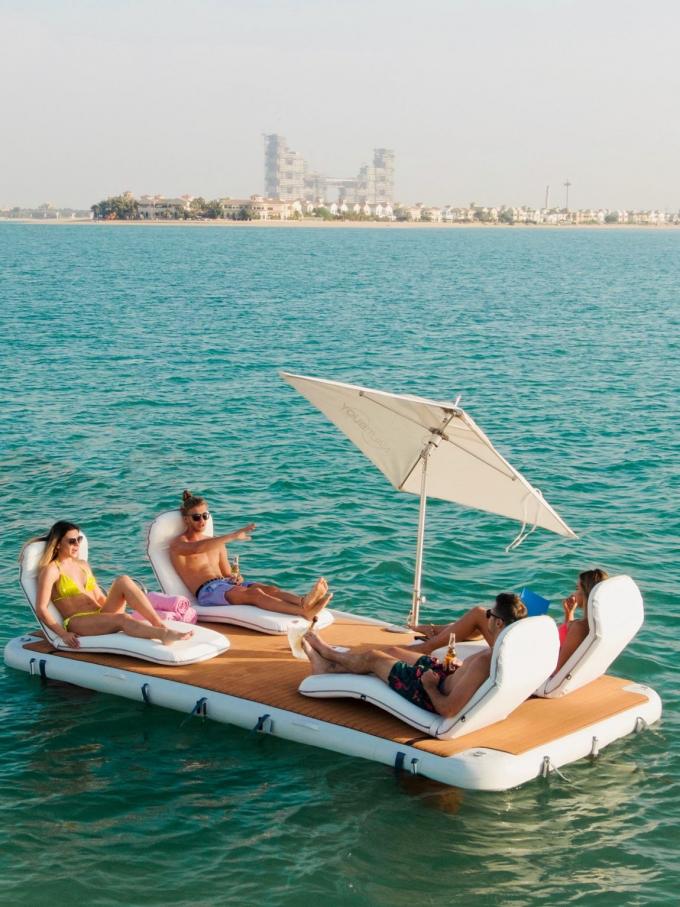 पानी की झीलें समुद्र अवकाश टी आकार inflatable फ्लोटिंग नौका डॉक परिवार मित्र पार्टी 5