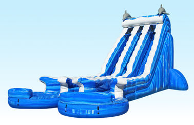 पीवीसी Tarpaulin सामग्री के साथ ब्लू 22 फीट डॉल्फिन डबल लेन कैली महासागर Inflatable पानी स्लाइड