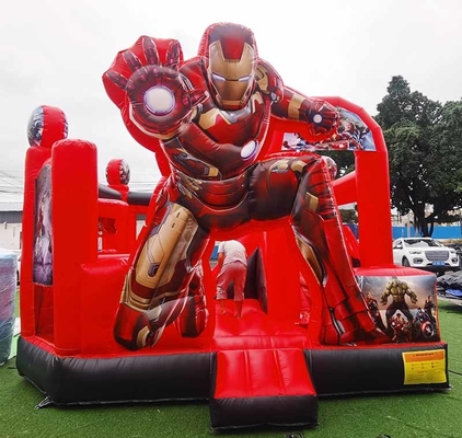 कार्टून थीम के साथ कस्टम inflatable बाउंसर आयरन मैन स्लाइड के साथ बाउंस हाउस