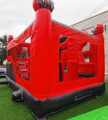 कार्टून थीम के साथ कस्टम inflatable बाउंसर आयरन मैन स्लाइड के साथ बाउंस हाउस