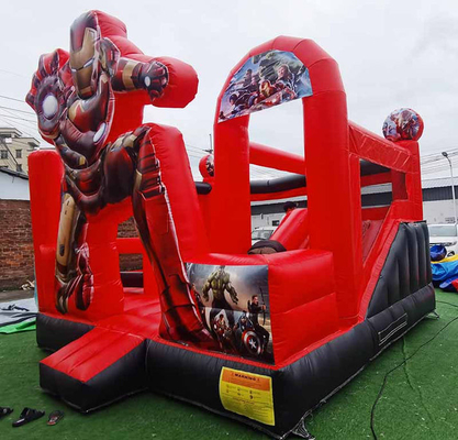 कार्टून थीम के साथ कस्टम inflatable बाउंसर आयरन मैन स्लाइड के साथ बाउंस हाउस