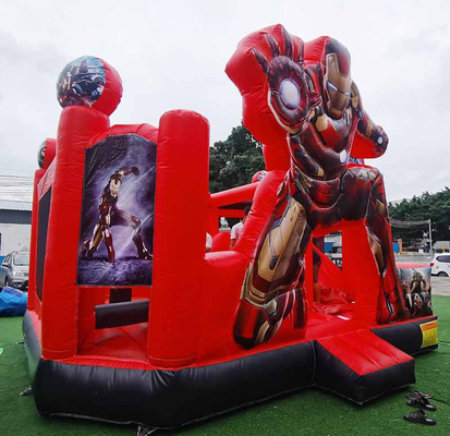 कार्टून थीम के साथ कस्टम inflatable बाउंसर आयरन मैन स्लाइड के साथ बाउंस हाउस