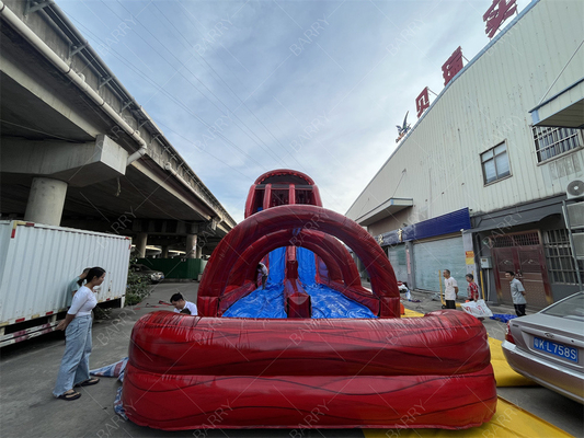 कारखाने अनुकूलित वाणिज्यिक लाल विशाल जल स्लाइड रोमांचक inflatable स्लिप एन फ्लाई ज़िप लाइन खेल खेल
