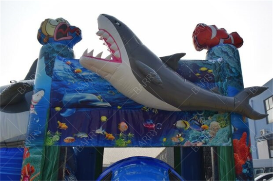 Commercial Shark Inflatable Bounce House Water Slide Combo for Kids Party Rental