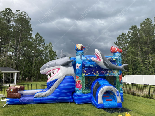 Commercial Shark Inflatable Bounce House Water Slide Combo for Kids Party Rental