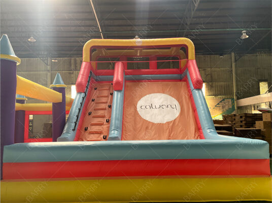 चढ़ाई सीढ़ी के साथ बड़े आउटडोर inflatable स्लाइड कस्टम लोगो Inflatable Castle Slide For Rental Business