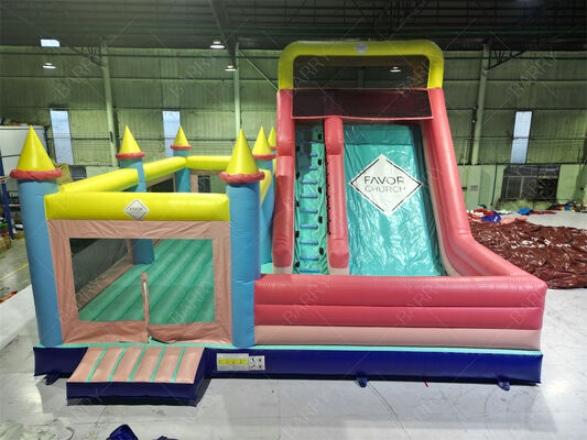 चढ़ाई सीढ़ी के साथ बड़े आउटडोर inflatable स्लाइड कस्टम लोगो Inflatable Castle Slide For Rental Business