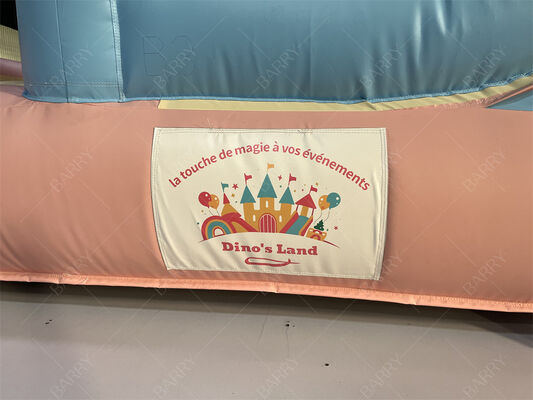 गुलाबी और नीला राजकुमारी पेस्टल कैसल इन्फ्लेटेबल बाउंस हाउस स्लाइड के साथ