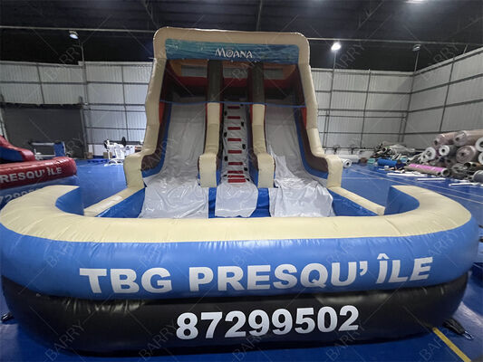 मोआना थीम्ड डुअल लेन inflatable स्लाइड कमर्शियल ग्रेड बच्चे पूल के साथ उछल स्लाइड