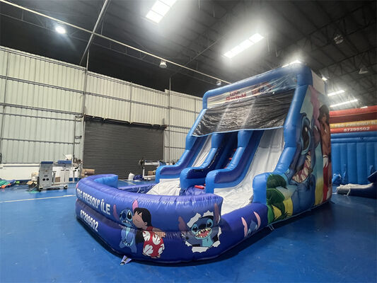 लिलो और स्टिच थीम वाली ट्रिपल लेन इन्फ्लेटेबल स्लाइड | कमर्शियल ग्रेड किड्स वॉटर स्लाइड