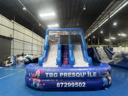 लिलो और स्टिच थीम वाली ट्रिपल लेन इन्फ्लेटेबल स्लाइड | कमर्शियल ग्रेड किड्स वॉटर स्लाइड