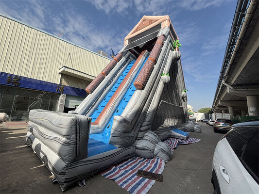 व्यावसायिक ग्रेड विशाल inflatable पानी स्लाइड, मनोरंजन पार्क और त्योहारों के लिए उष्णकटिबंधीय थीम वाली दोहरी लेन गीली/सूखी स्लाइड