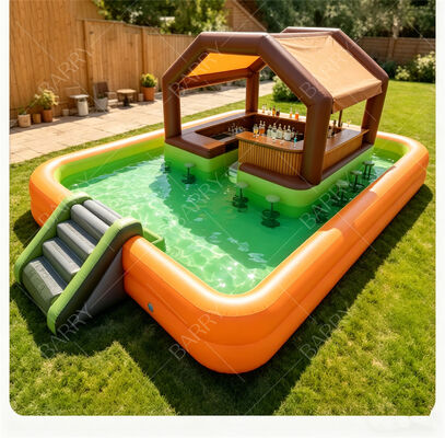 अंतिम पिछवाड़े जल पार्टी स्टेशन स्लाइड के साथ inflatable फ्लोटिंग पूल बार & Canopy