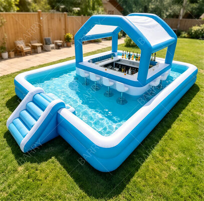 अंतिम पिछवाड़े जल पार्टी स्टेशन स्लाइड के साथ inflatable फ्लोटिंग पूल बार & Canopy