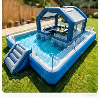 अंतिम पिछवाड़े जल पार्टी स्टेशन स्लाइड के साथ inflatable फ्लोटिंग पूल बार & Canopy