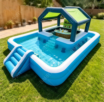 अंतिम पिछवाड़े जल पार्टी स्टेशन स्लाइड के साथ inflatable फ्लोटिंग पूल बार & Canopy