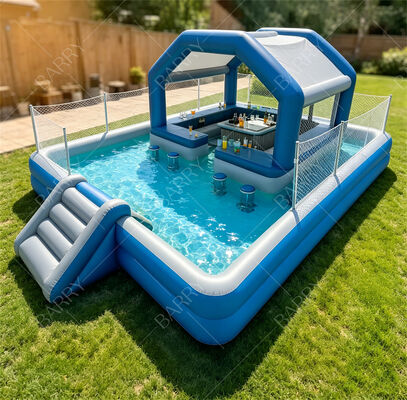 अंतिम पिछवाड़े जल पार्टी स्टेशन स्लाइड के साथ inflatable फ्लोटिंग पूल बार & Canopy