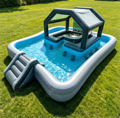 अंतिम पिछवाड़े जल पार्टी स्टेशन स्लाइड के साथ inflatable फ्लोटिंग पूल बार & Canopy
