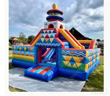 दोहरी स्लाइड्स के साथ ज्यामितीय कार्निवल inflatable उछाल महल