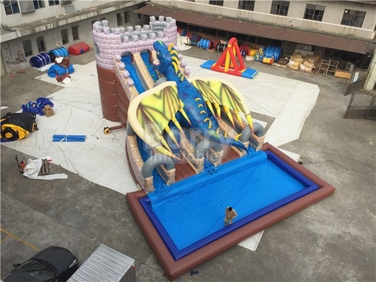 औद्योगिक ड्रैगन इन्फ्लैटेबल वॉटर स्लाइड 15X11X8M 0.9 मिमी पीवीसी तिरपाल सामग्री: