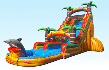 रेशम मुद्रण के साथ बैरी पीवीसी सामग्री Inflatable जल स्लाइड 22FT उष्णकटिबंधीय स्वर्ग