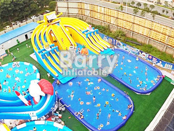 2 पूल / 3 लेन स्लाइड के साथ Spongebob कार्टून Inflatable जल पार्क बड़ी क्षमता