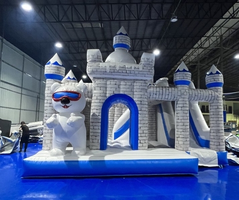 पशु थीम किड पानी स्लाइड के साथ inflatable बाउंसर