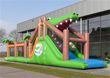 बच्चों के विशालकाय Inflatable खेलों के लिए लवली ग्रीन शार्क उड़ा ऊपर बाधा कोर्स